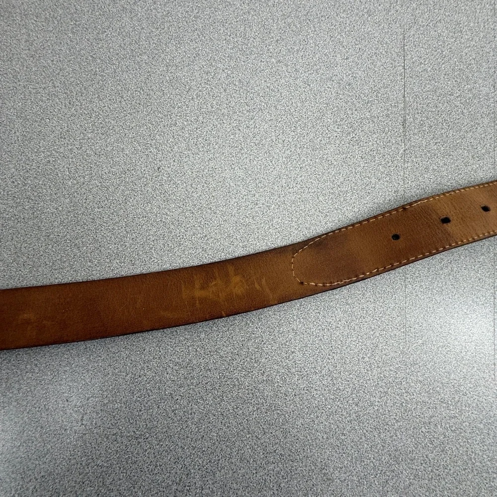 Cole Haan Belt Mens 36 Brown Leather Stitched Classic Everyday Casual Distress